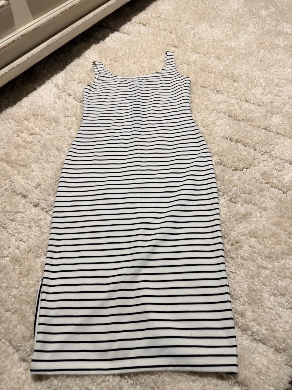 Popular Basics Black & White Striped Tank Midi Dress